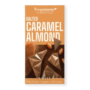 Ciocolata alba cu migdale si caramel sarat BIO 60g Benjamissimo