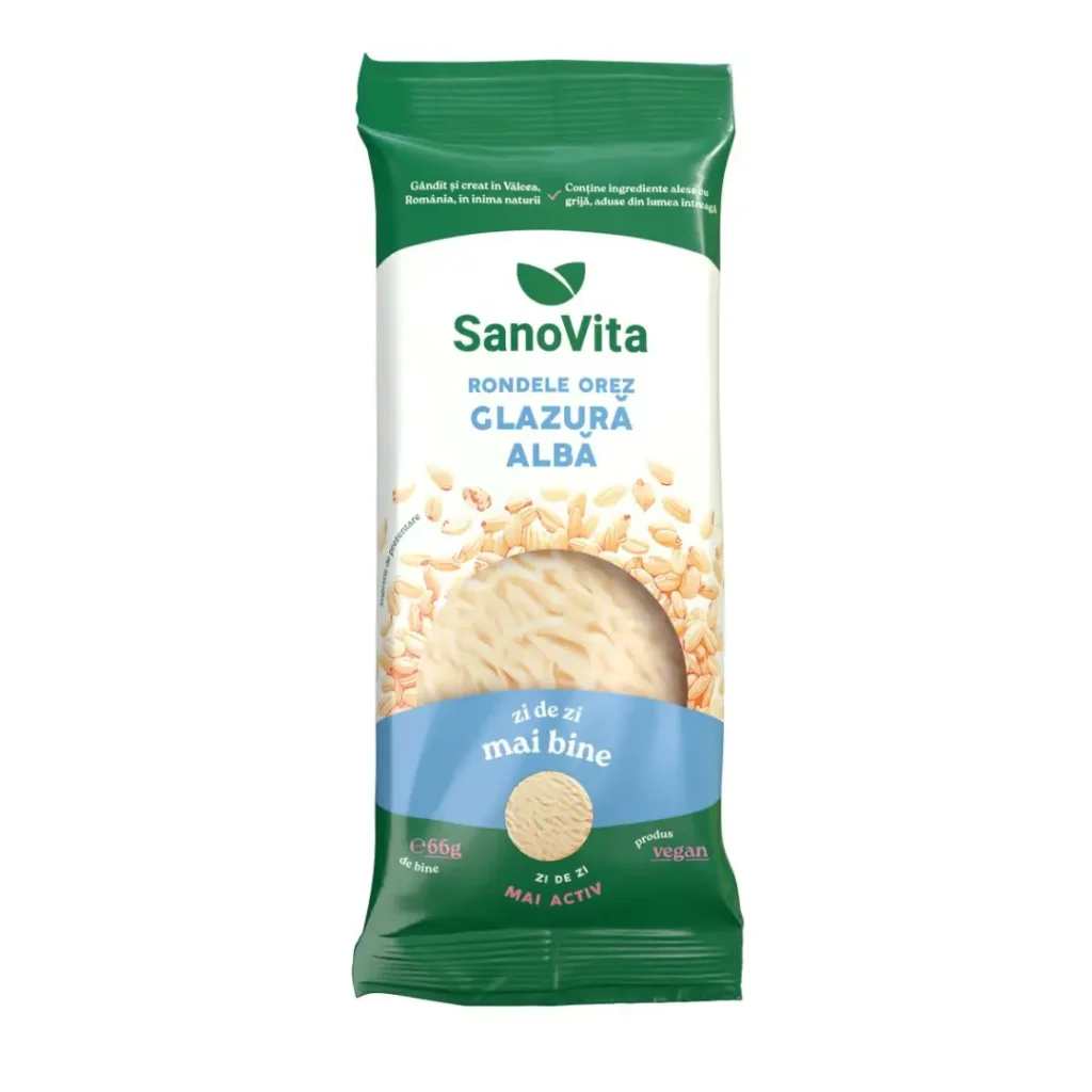 Rondele de orez cu glazura alba 66g Sanovita