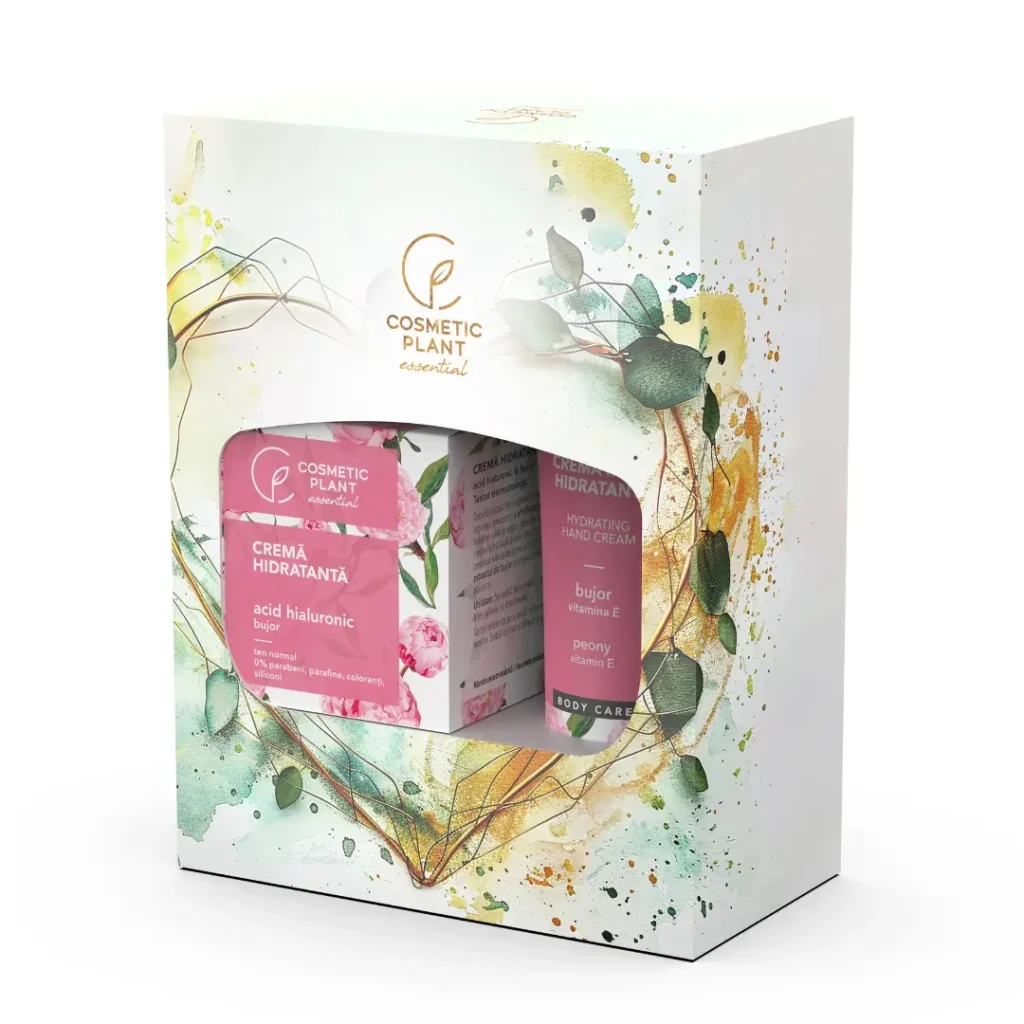 Set cadou Essential crema hidratanta Bujor 50ml si crema maini 100ml Cosmetic Plant