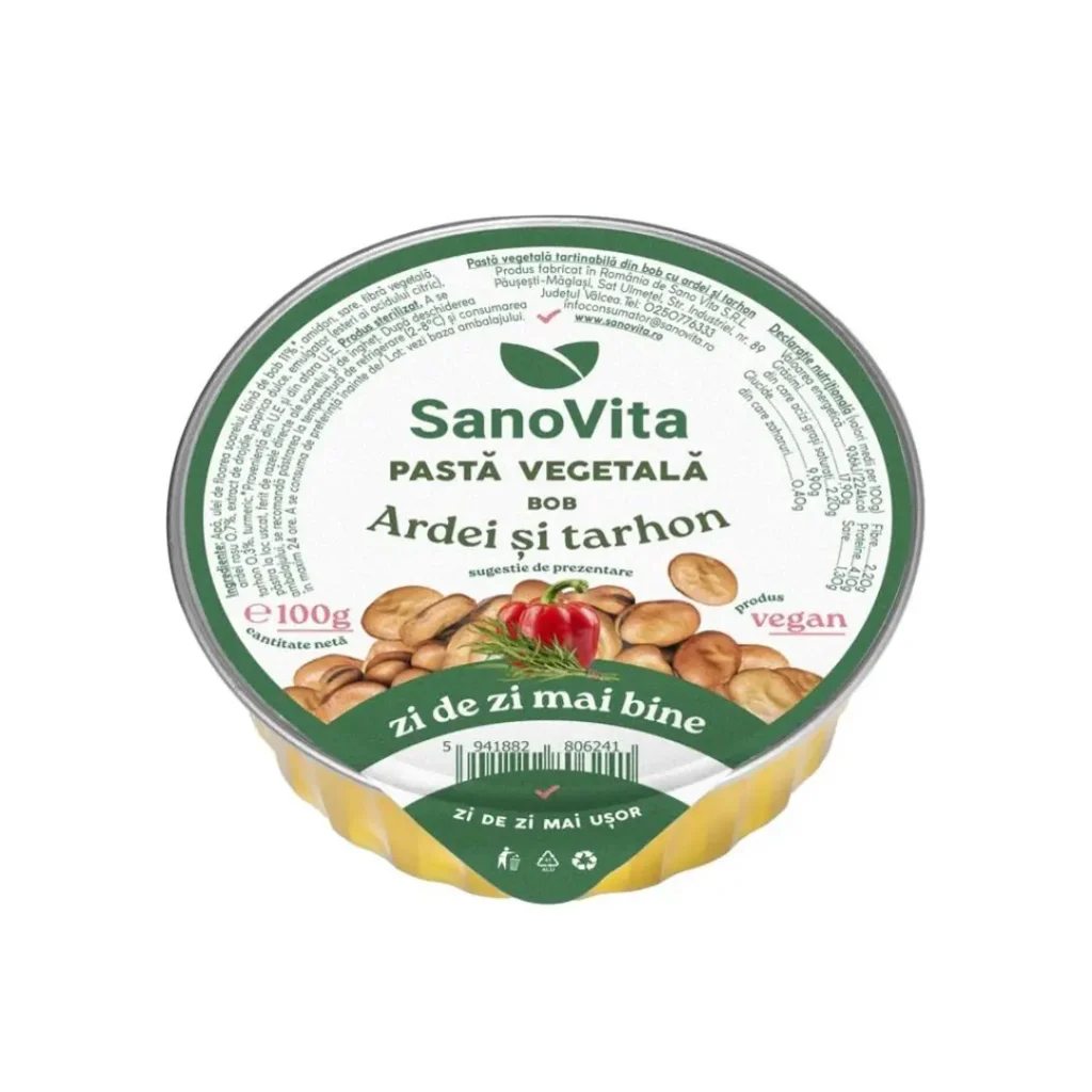 Pasta vegetala din Bob cu ardei si tarhon 100g Sanovita