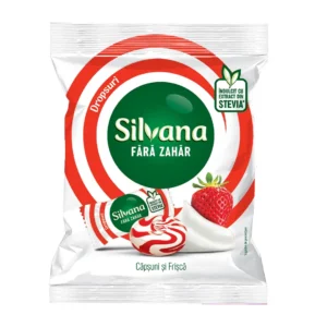 Bomboane cu capsuni si frisca fara zahar 60g Silvana