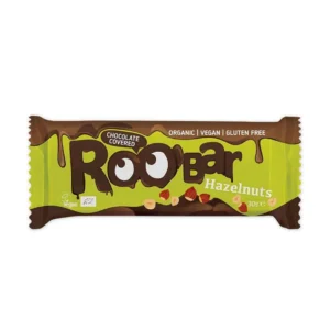 Baton cu alune de padure invelit in ciocolata raw BIO 30g Roobar