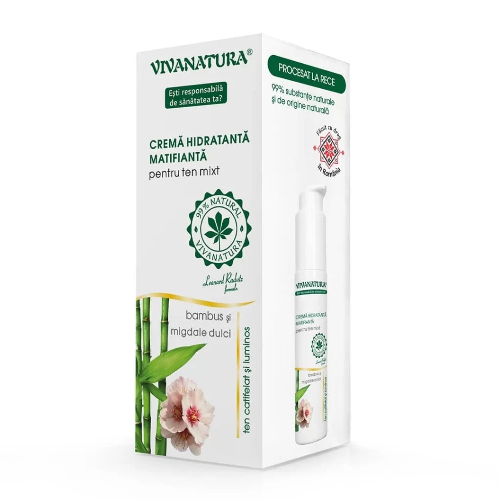 Crema hidratanta matifianta pentru ten mixt cu bambus si migdale dulci 45ml Vivanatura