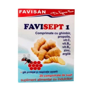 Favisept 1 Ghimbir, propolis, vit C, vit B2, vit B5, zinc, argila 20cp Favisan