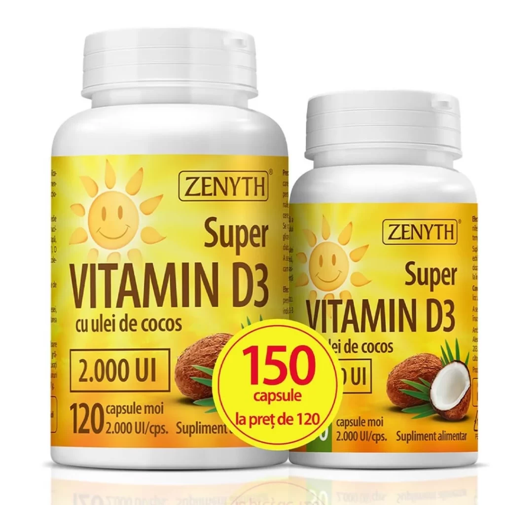 Pachet Super VITAMIN D3 2000 UI 120 cp + 30 cp CADOU Zenyth