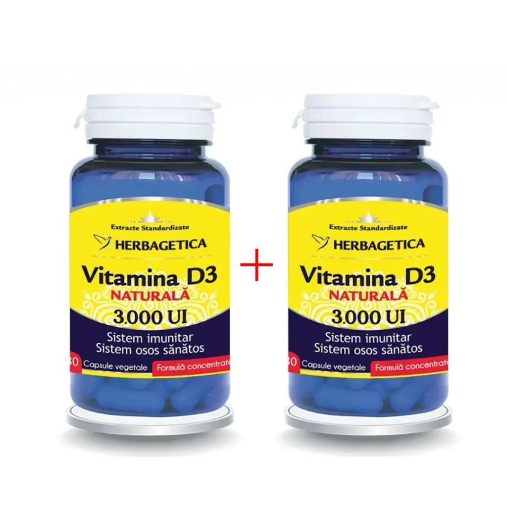 Pachet Vitamina D3 3000UI 30cp + 30cp Herbagetica