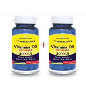 Pachet Vitamina D3 3000UI 30cp + 30cp Herbagetica