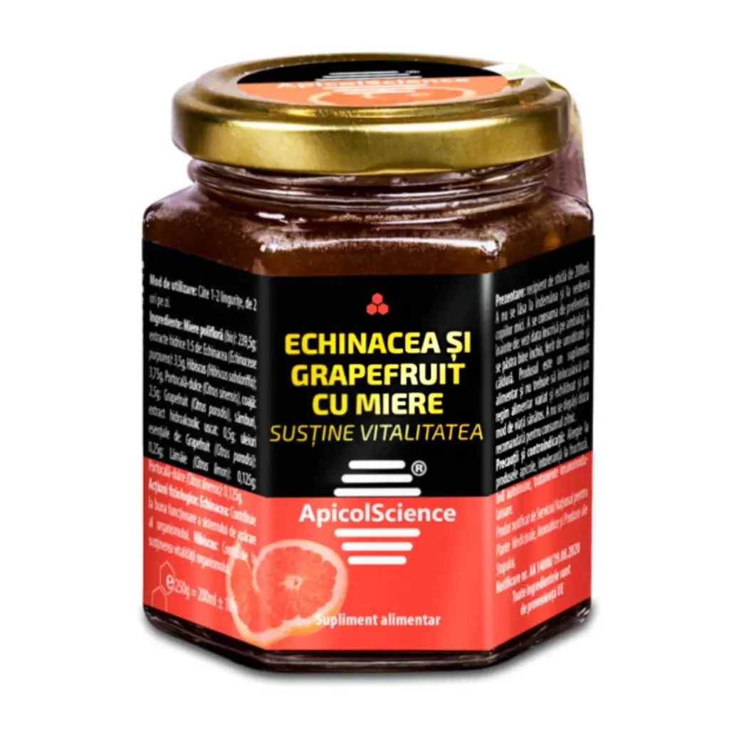 Miere cu echinacea si grapefruit 200 ml ApicolScience