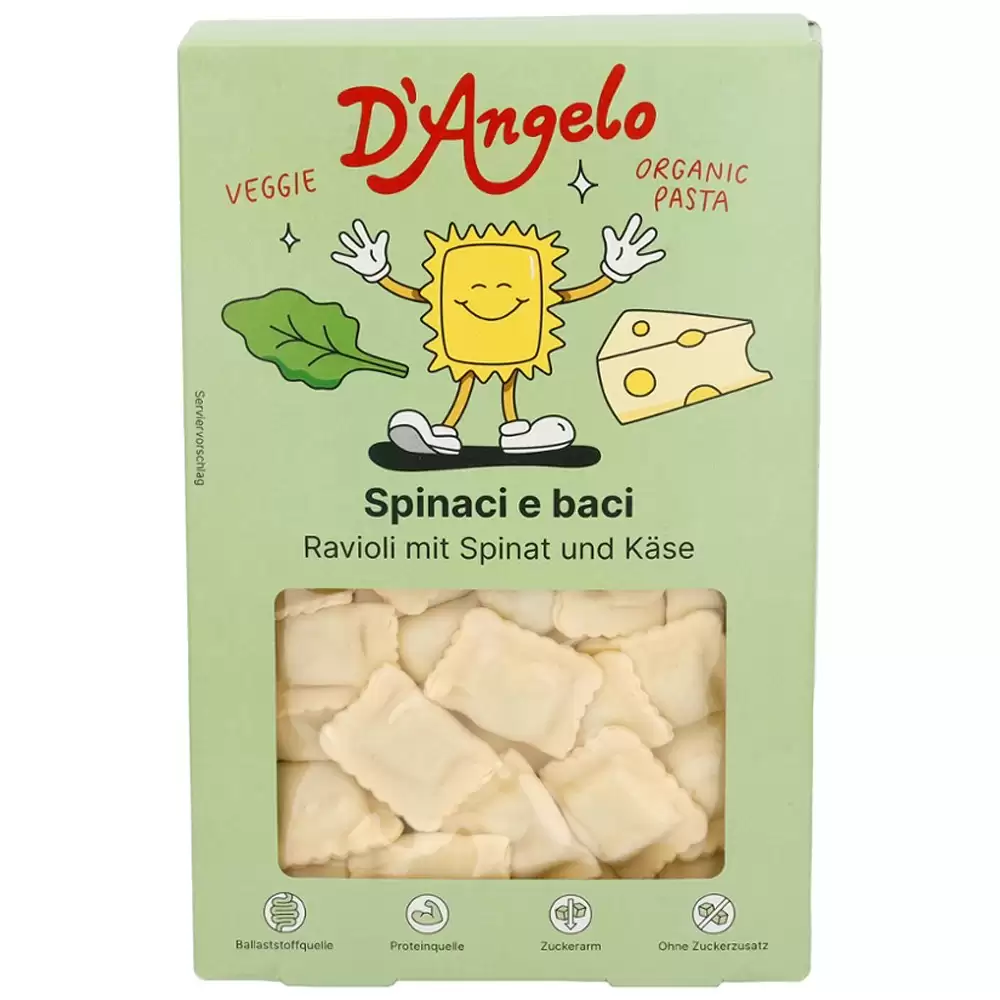 Ravioli cu umplutura de branza si spanac bio 250g DAngelo