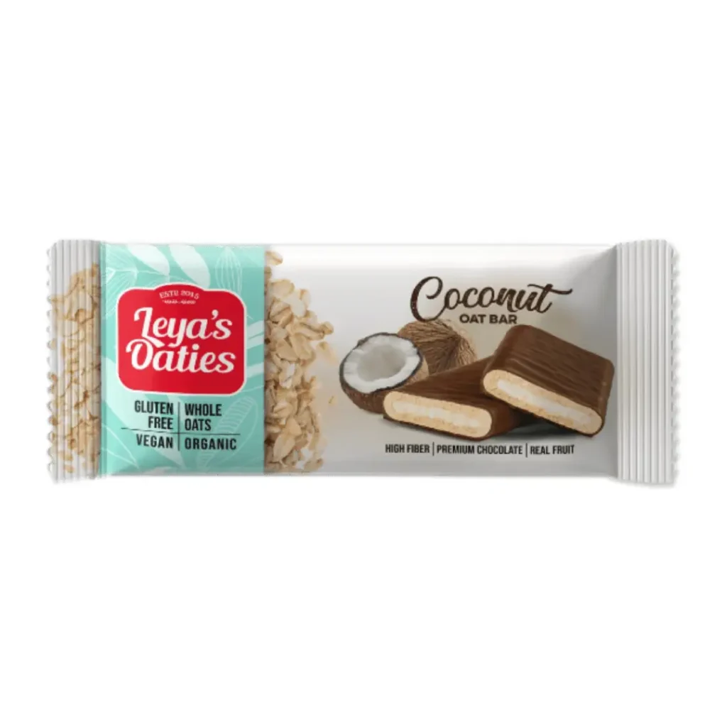 Baton de ovaz cu ciocolata si cocos Leyas Oaties 82g Nomadi Foods