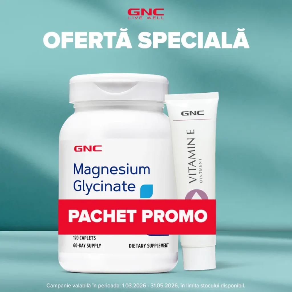 Magneziu glicinat 200 mg 120 cp + Unguent cu vitamina e 50 g GNC