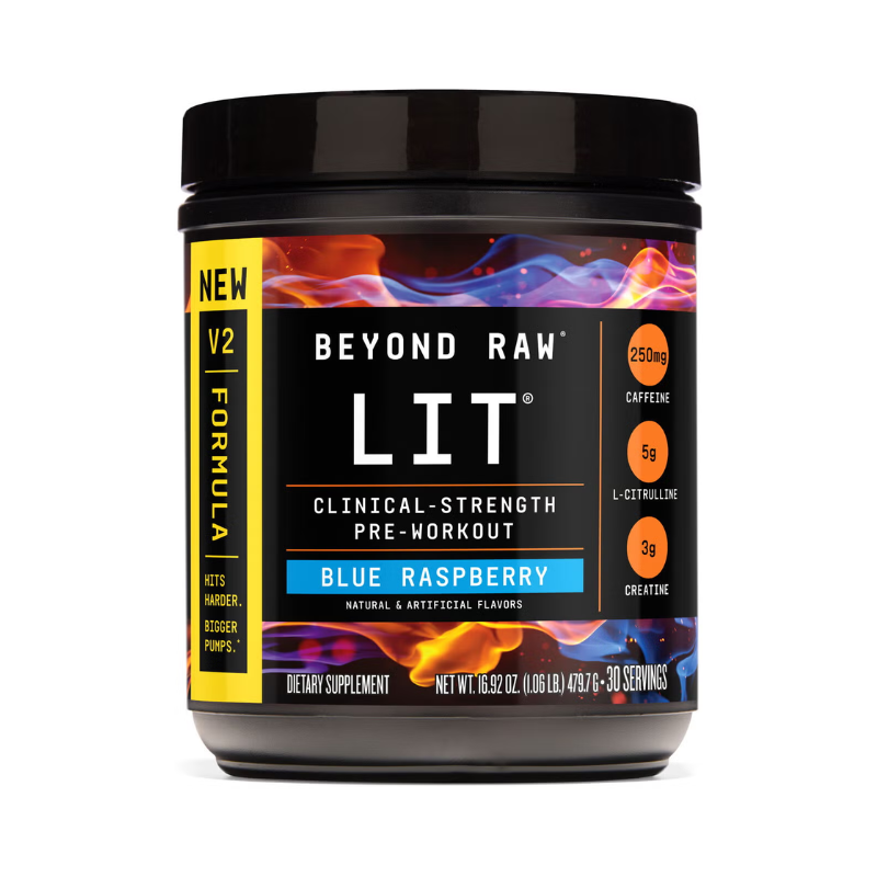 Beyond Raw Lit V2 Pre-workout With Crisp Blue Raspberry Flavor, Pre-workout Cu Aroma De Zmeura Albastra 479.7 G GNC