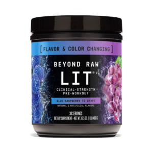Beyond Raw Lit V2 Pre-workout With Blue Raspberry To Grape Flavor, Pre-workout Cu Aroma De Zmeura Albastra Si Strugure 468 G GNC