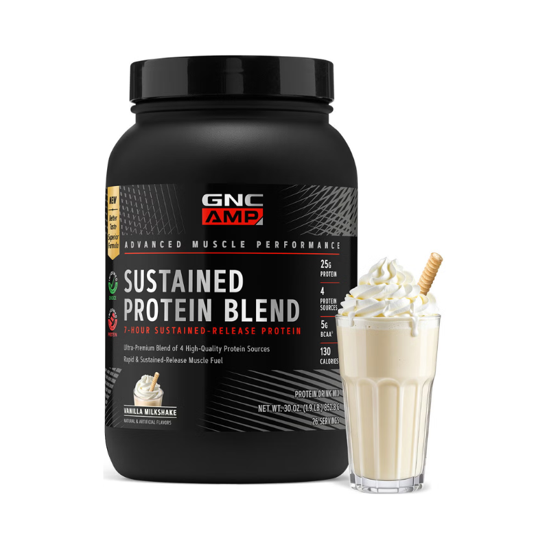 Amp Sustained Protein Blend, Amestec Proteic Cu Aroma De Milkshake De Vanilie 852.8 G GNC