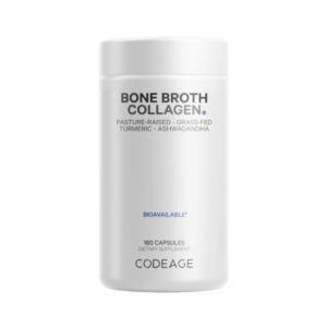 Codeage Bone Broth Collagen Peptides, Peptide Din Colagen De Tipul I, Ii & Iii Din Fiertura De Oase Cu Turmeric Si Ashwagandha, 180 Cps