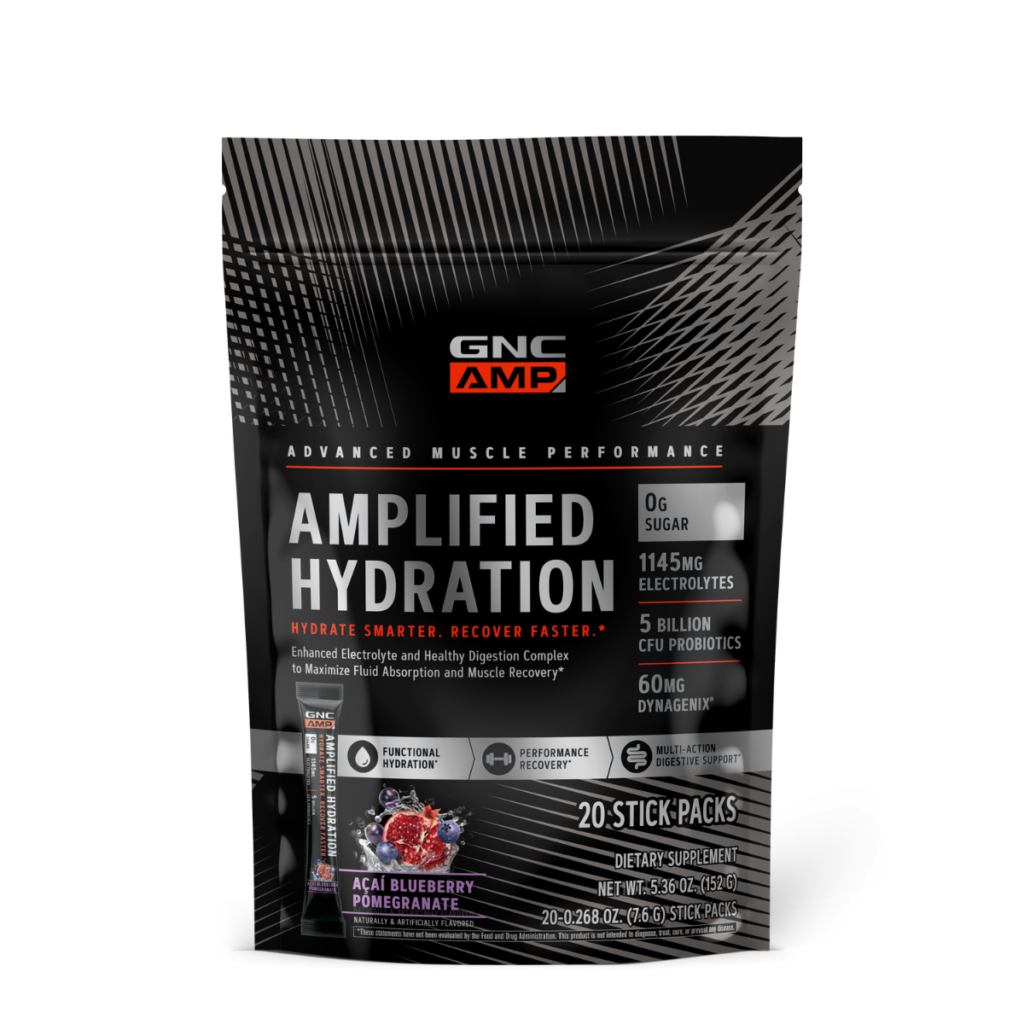Gnc Amp Amplified Hydration, Electroliti Cu Aroma De Acai, Afine Si Rodie, 20 De Plicuri, 152 G
