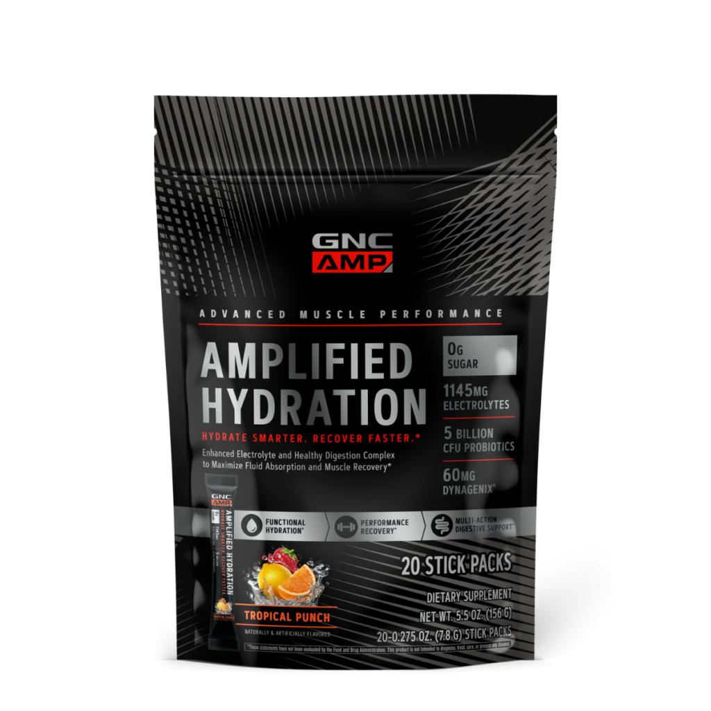 Gnc Amp Amplified Hydration, Electroliti Cu Aroma De Fructe Tropicale, 20 De Plicuri, 156 G