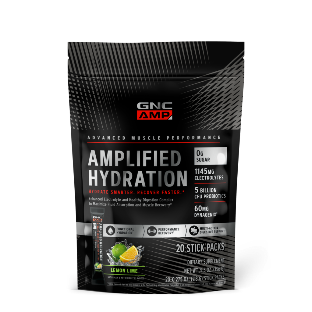 Gnc Amp Amplified Hydration, Electroliti Cu Aroma De Lamaie Si Lime, 20 De Plicuri, 156 G