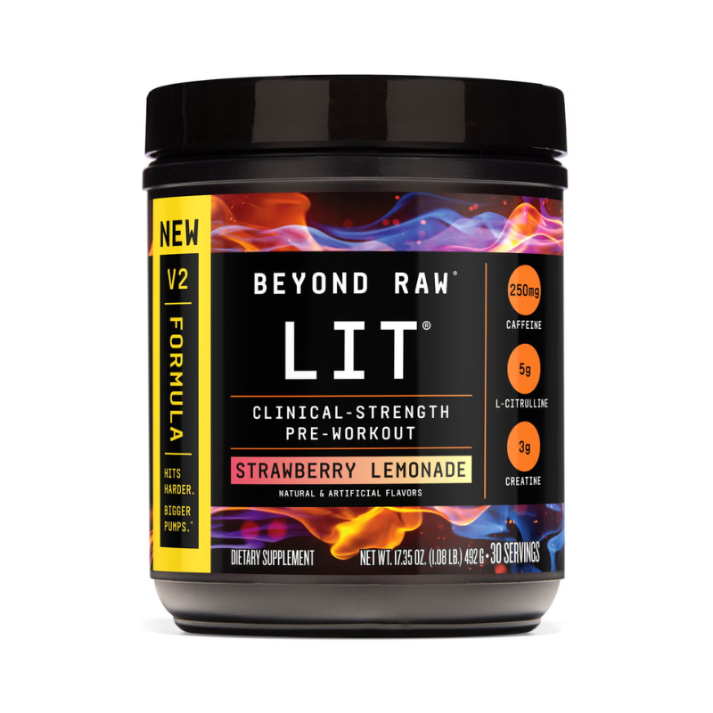 Beyond Raw Lit V2 Pre-workout With Strawberry Lemonade Flavor, Pre-workout Cu Aroma De Limonada De Capsuni 492 G GNC