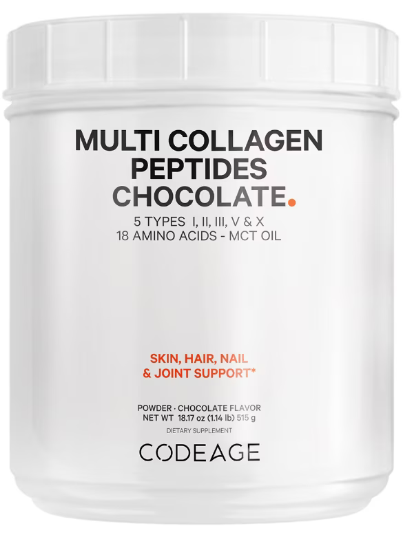 Codeage Hydrolyzed Multi Collagen – 5 Types Collagen Peptides + Mct Oil , Colagen Hidrolizat Din 5 Surse Sub Forma De Peptide + Mct Oil , Cu Aroma De Ciocolata 515 G GNC